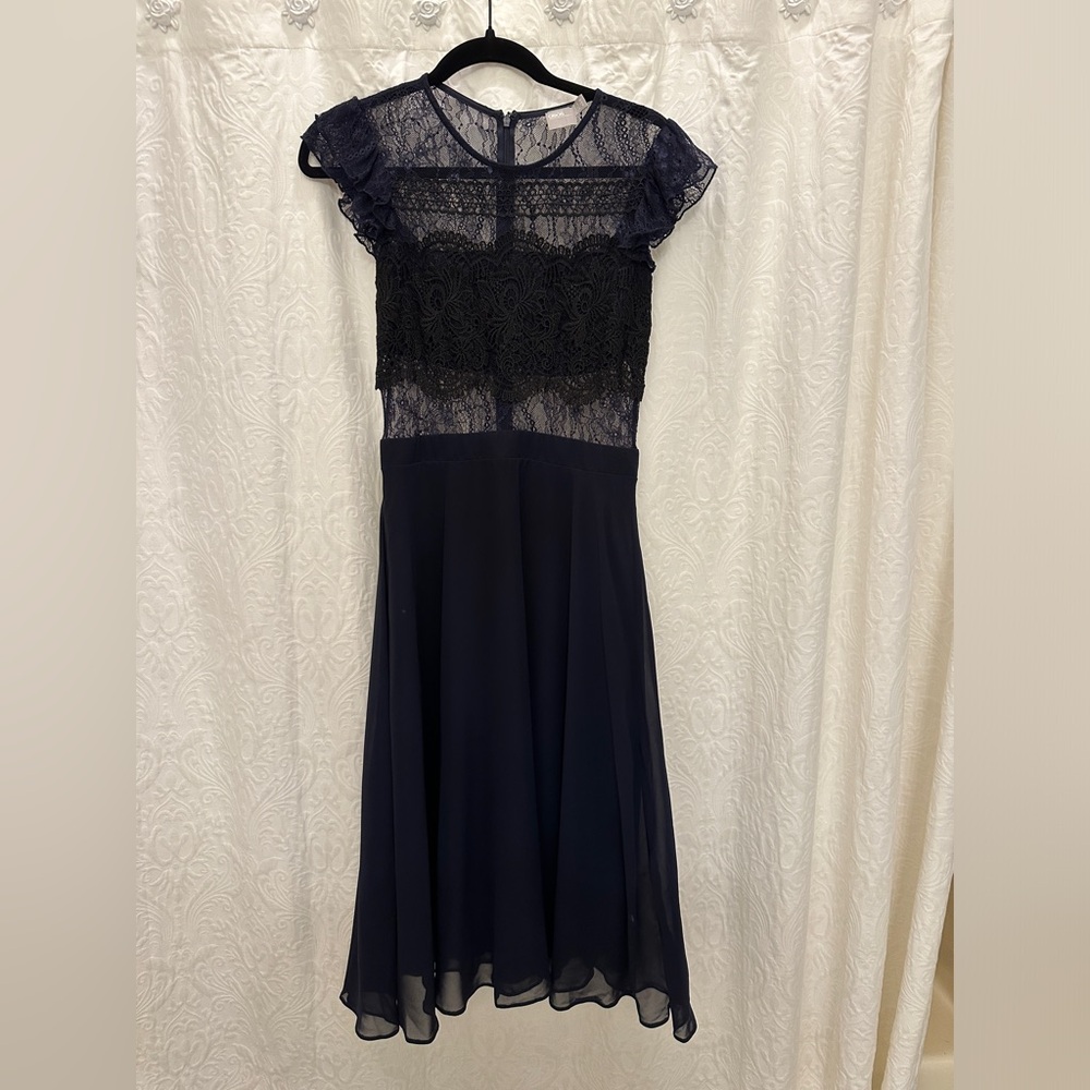 ASOS holiday cocktail dress size 6 navy blue and black lace